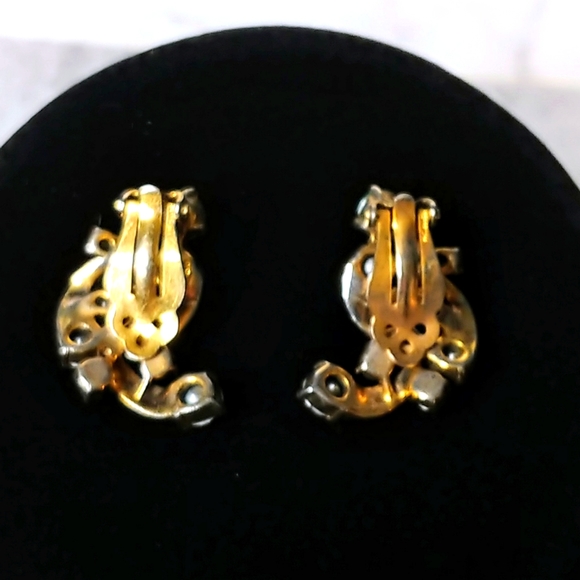 Vintage Goldtone Blue Rhinestone Ear Crawler High End Earrings 1960s - Picture 7 of 8